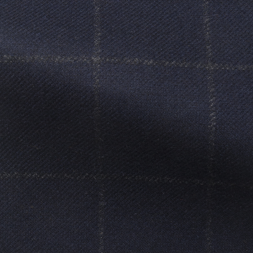 Blue wool fabric with a mid brown check
