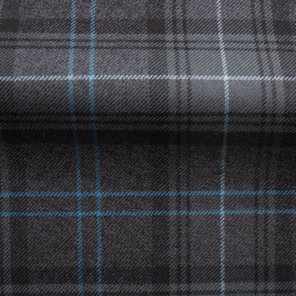 Cuillin Granite in Grey with a blue overcheck, an exceptional check fabric woven in Scotland by the worlds leading tartan weaver. Use for upholstery, curtains and furnishings.