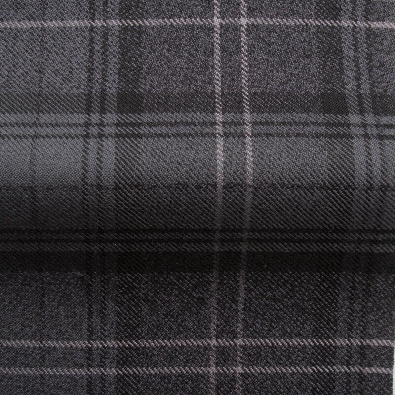 Cuillin Check Fabric in Granite with a Sage Overcheck, an exceptional check fabric woven in Scotland. Use for upholstery, curtains and furnishings.