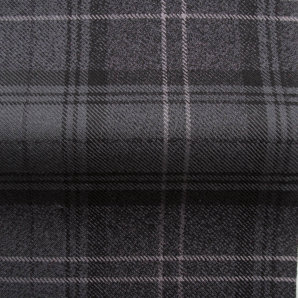 Cuillin Check Fabric in Granite with a Sage Overcheck, an exceptional check fabric woven in Scotland. Use for upholstery, curtains and furnishings.