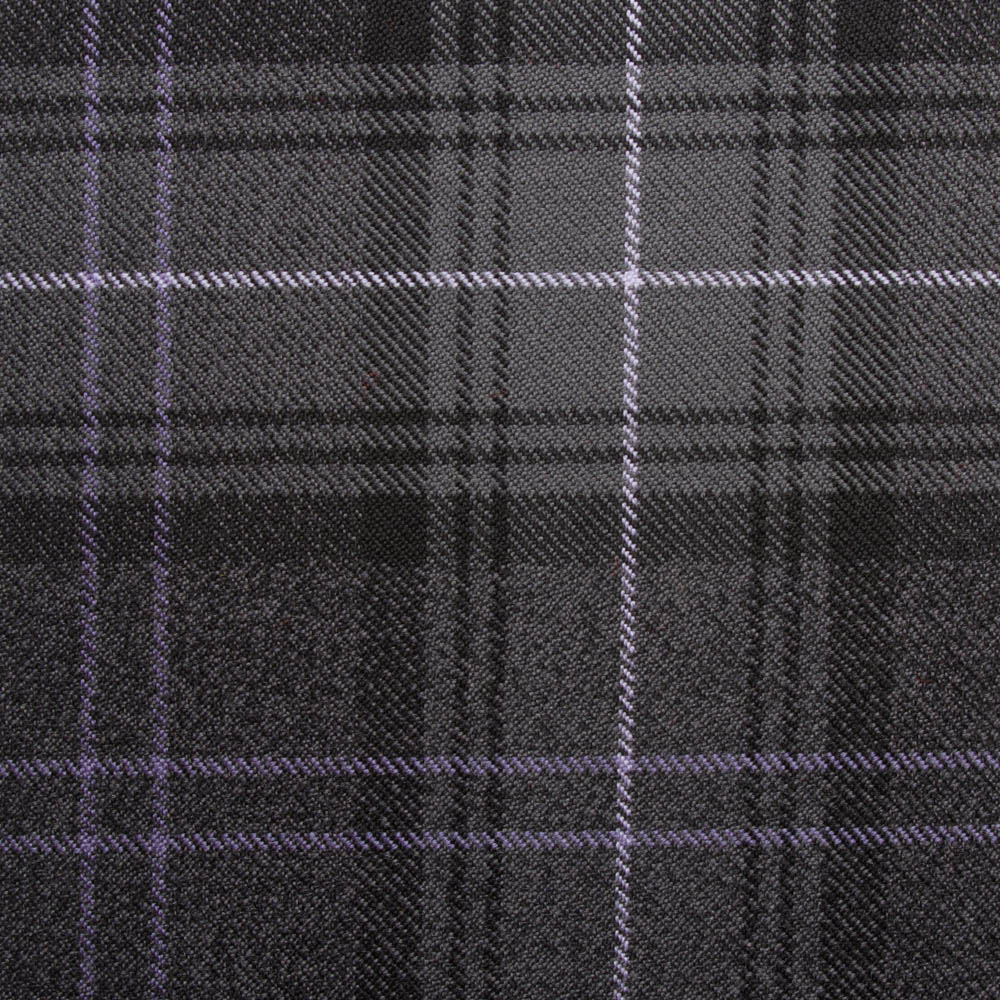 Cuillin Check Fabric in Granite with a Mauve Overcheck, an exceptional check fabric woven in Scotland. Use for upholstery, curtains and furnishings.